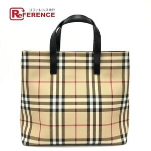 Burberry Check Tote Bag Leather Handbag Beige